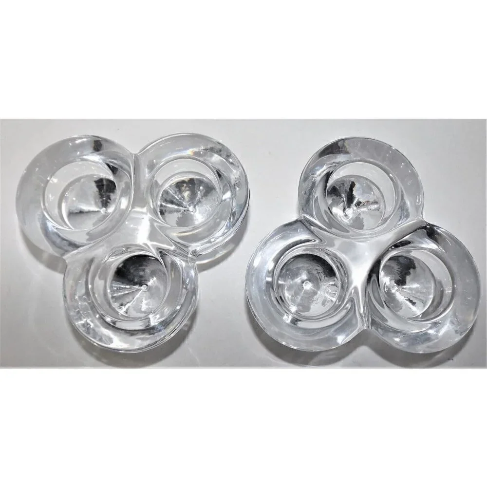 Vintage Set of 2 Tri-footed Crystal Inverted Pyramid Tea Light Holders